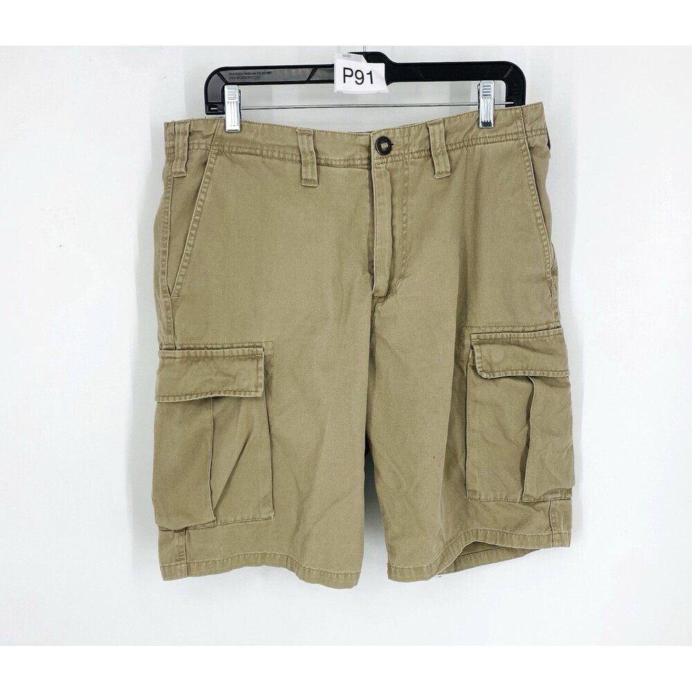 Volcom Men's Cargo Shorts 33 10" Inseam Khaki Brown Flat Front Zipper Button